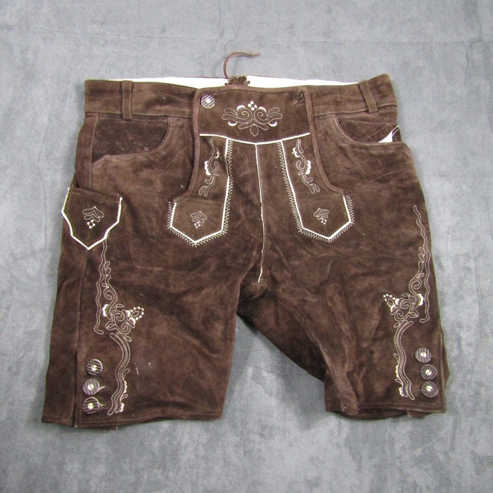Lederhosen4U Lederhosen Men Size 54 Brown Suede Embroidered German Trachten